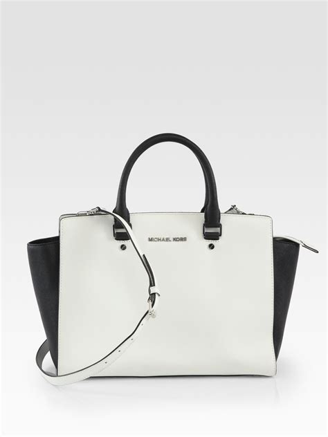 michael kors selma large satchel white|michael kors selma medium black.